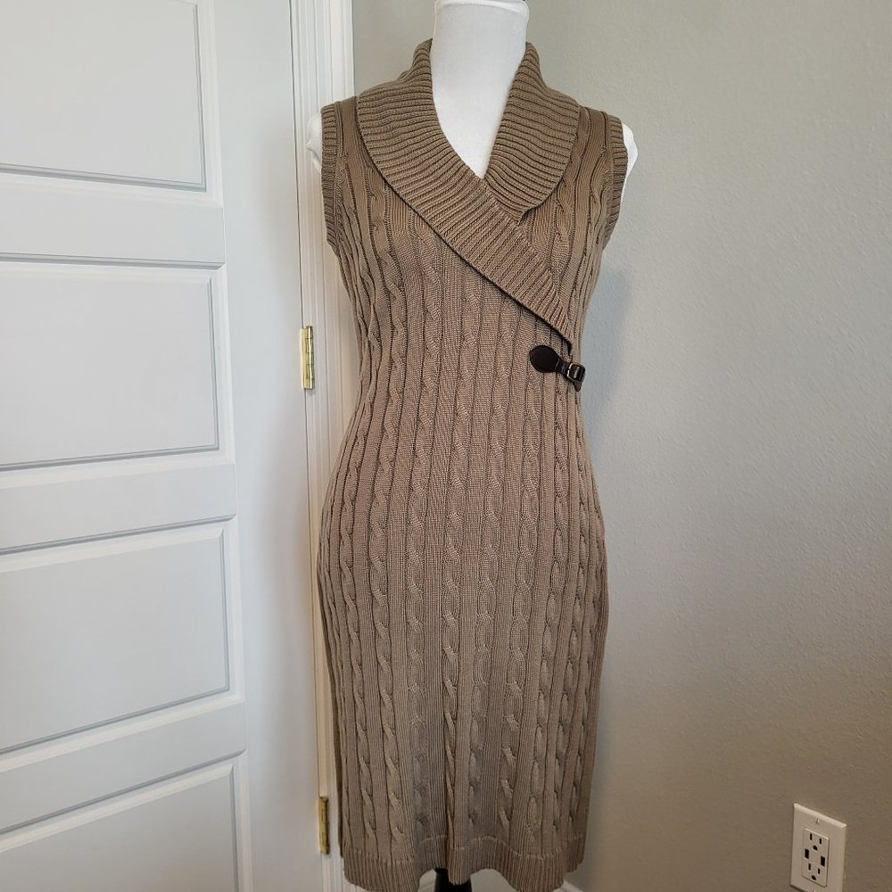 Calvin Klein Shawl Collar Cable Knit Sleeveless Sweater Dress, Size Medium